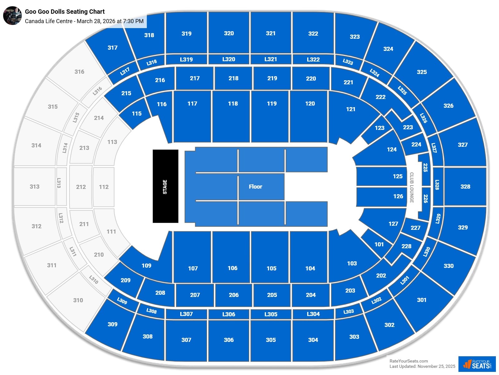 Goo Goo Dolls seating chart Canada Life Centre