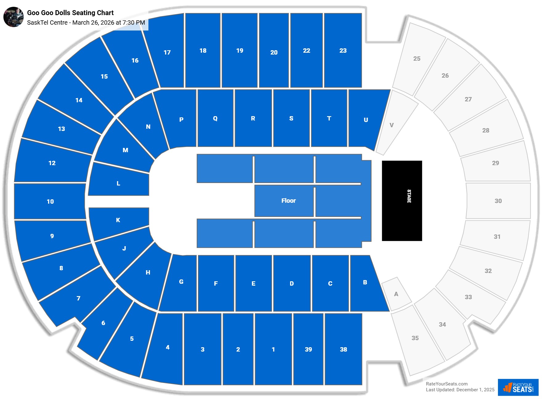 Goo Goo Dolls seating chart SaskTel Centre