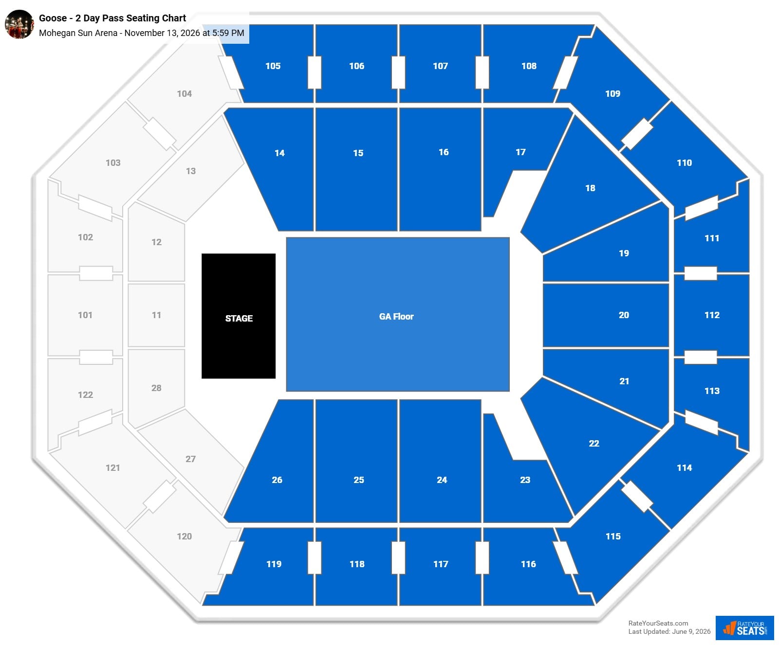 Goose - 2 Day Pass (11/13 - 11/14) Seating Chart at Mohegan Sun Arena