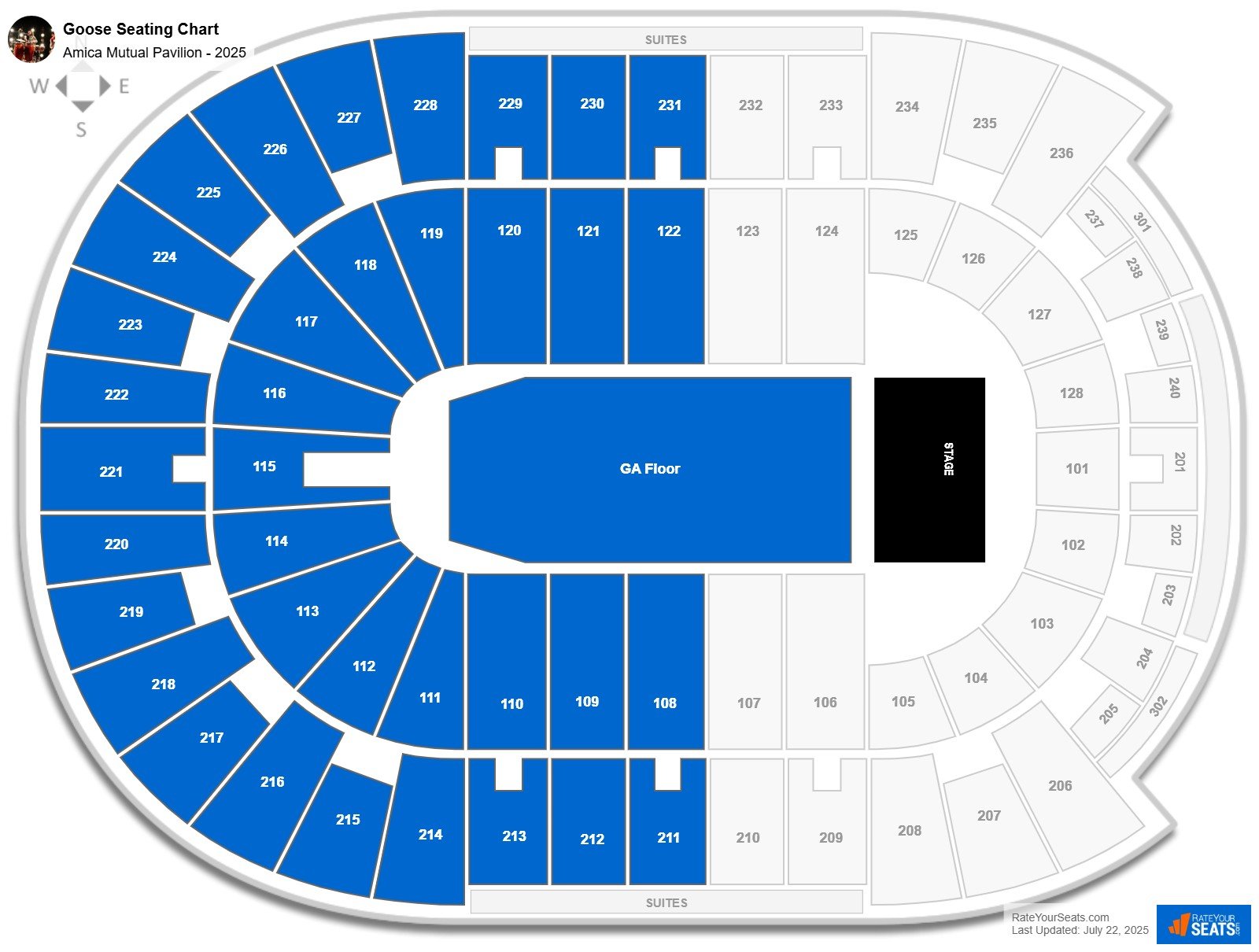 Goose seating chart Amica Mutual Pavilion