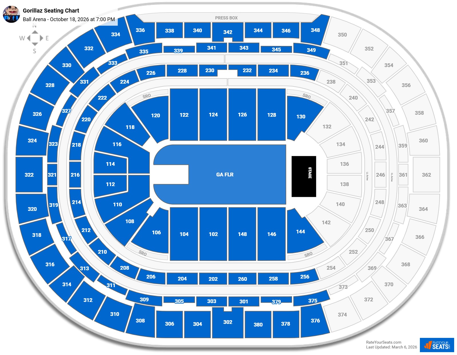 Gorillaz seating chart Ball Arena
