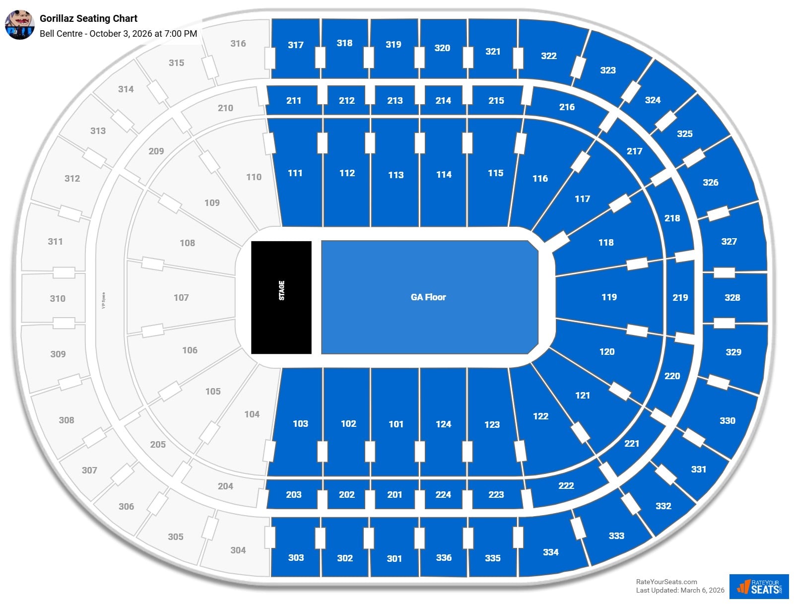 Gorillaz seating chart Bell Centre