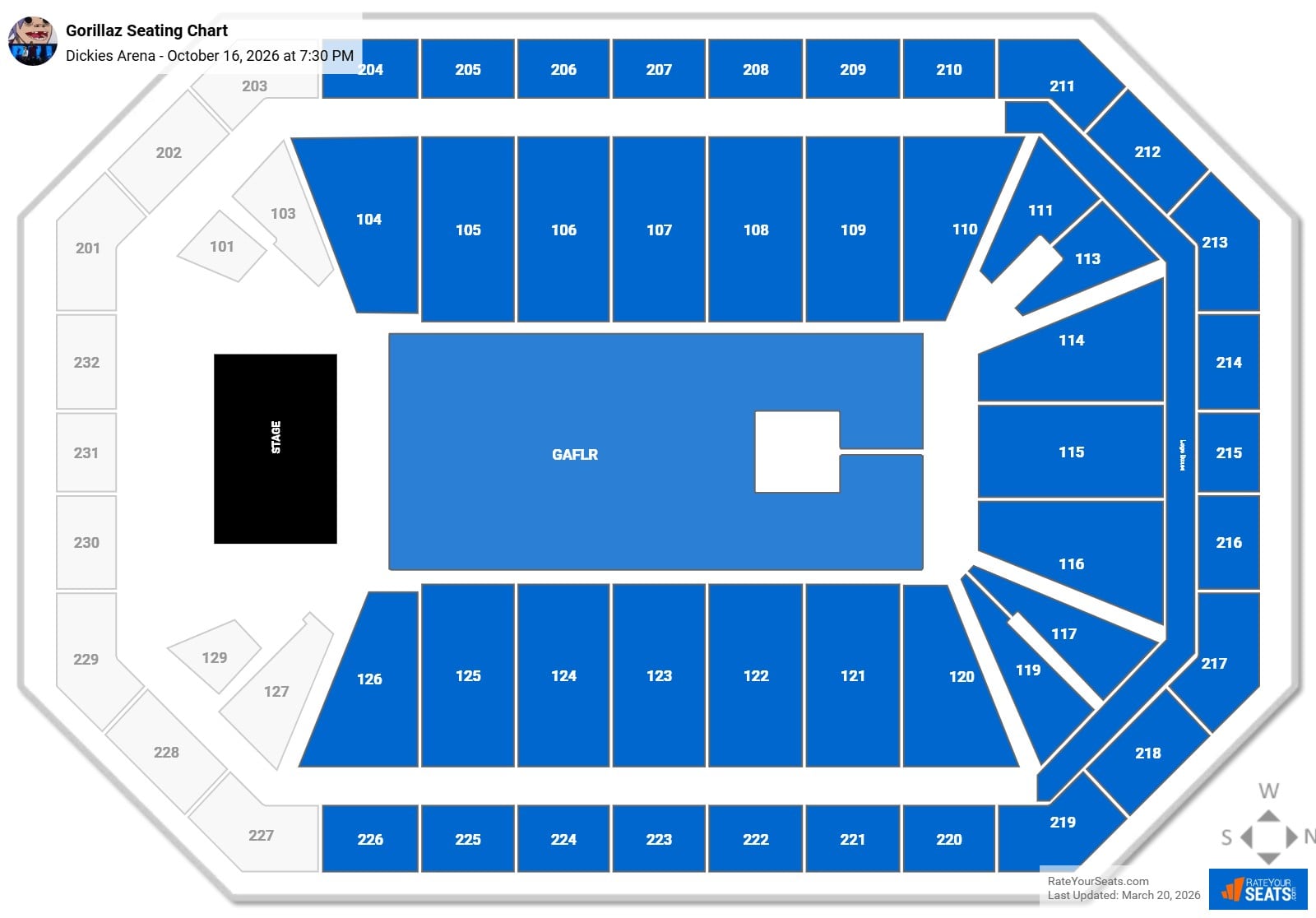 Gorillaz seating chart Dickies Arena