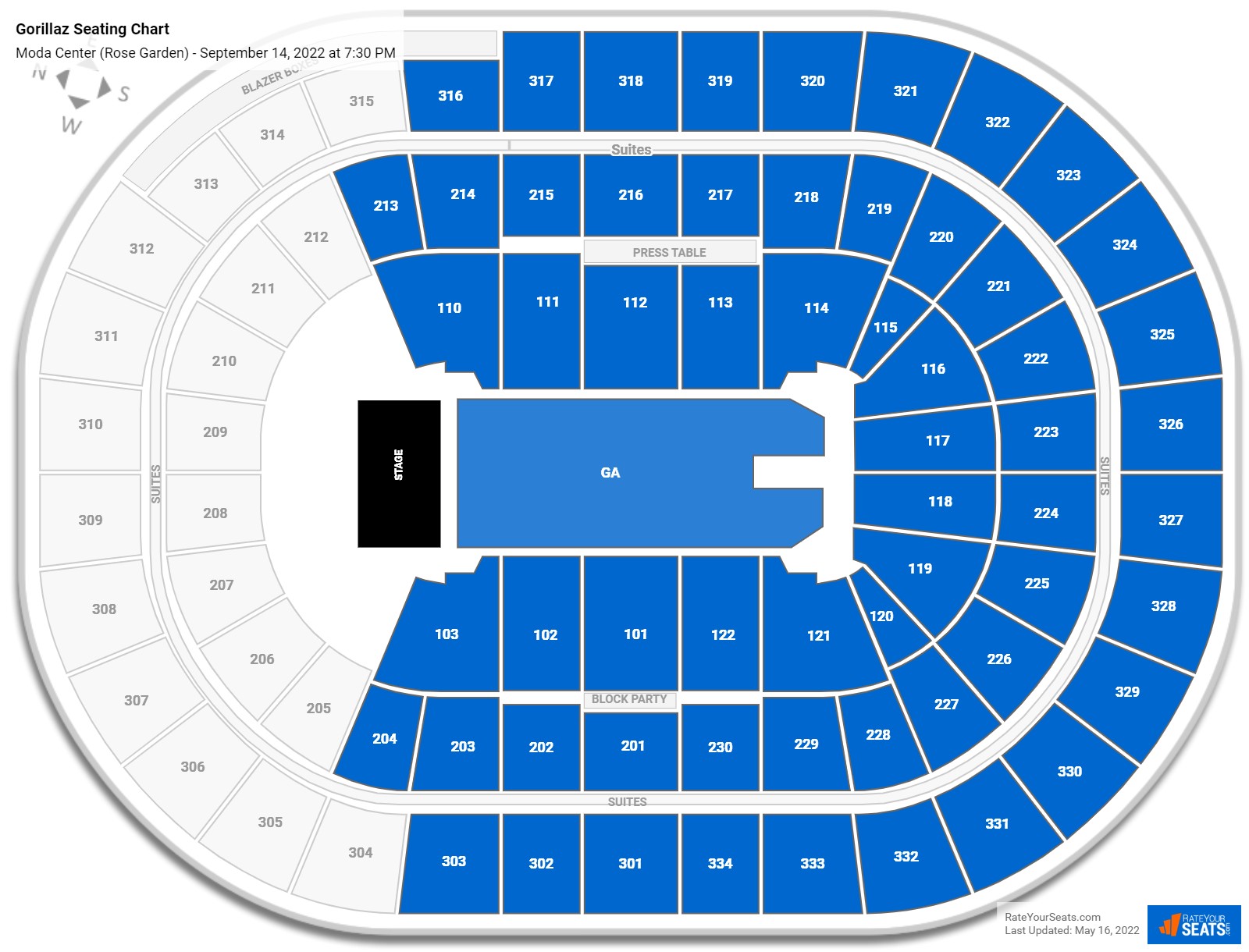 Gorillaz seating chart Moda Center (Rose Garden)