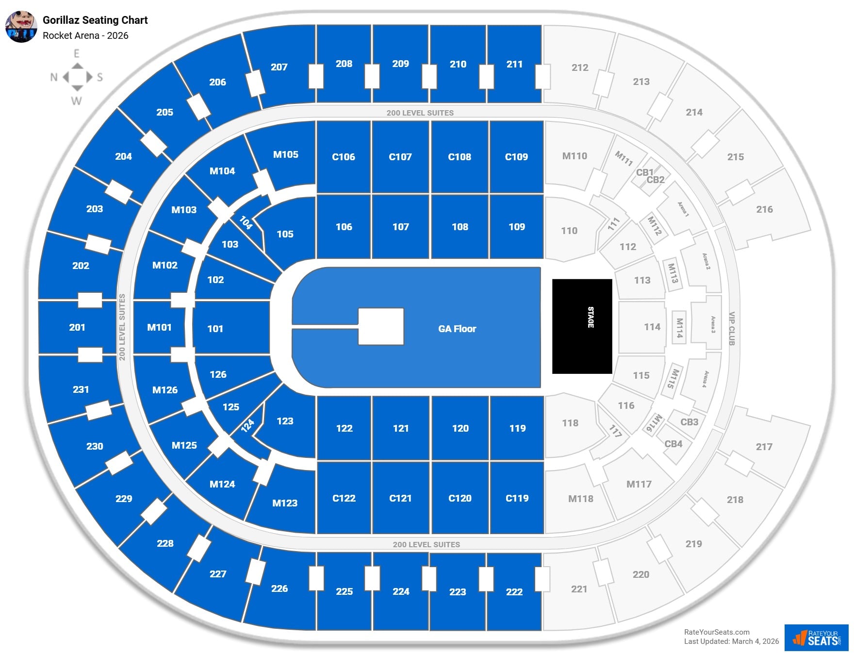 Gorillaz seating chart Rocket Arena