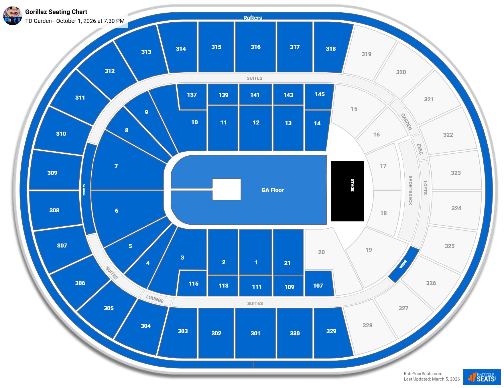 Gorillaz seating chart TD Garden