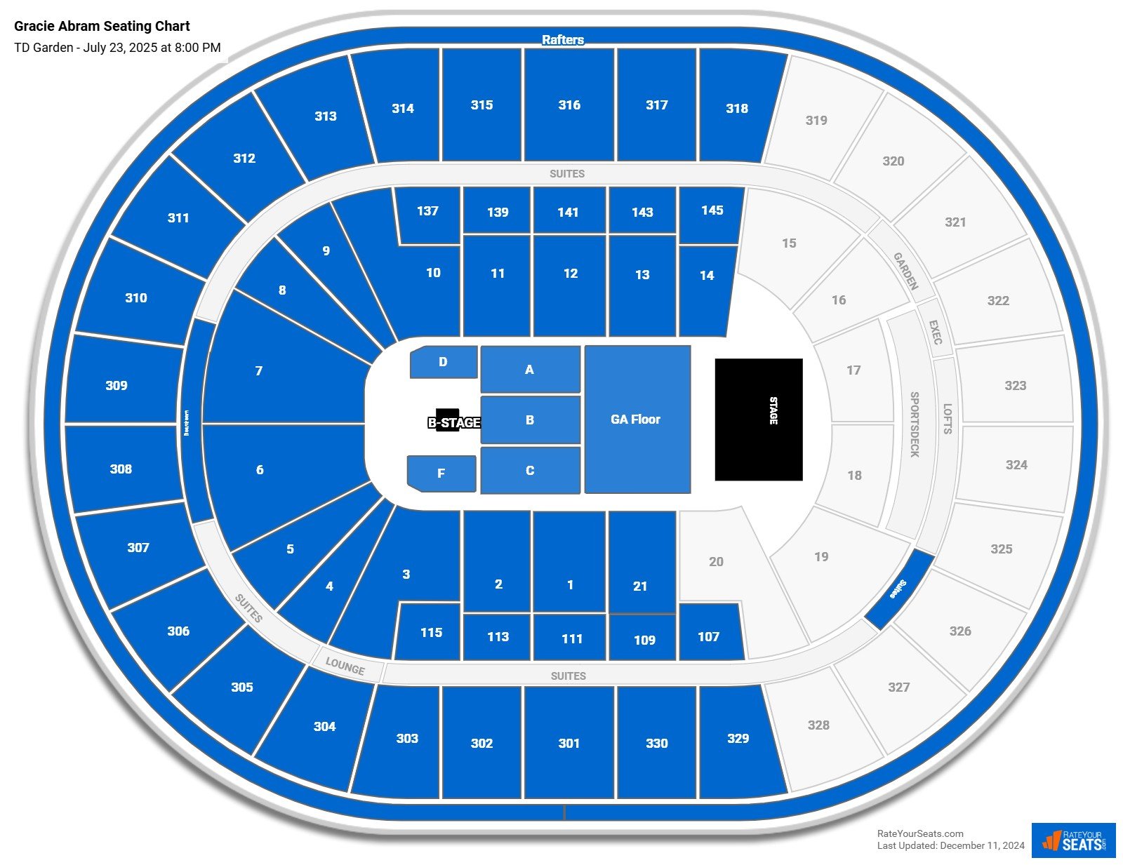 Gracie Abrams seating chart TD Garden