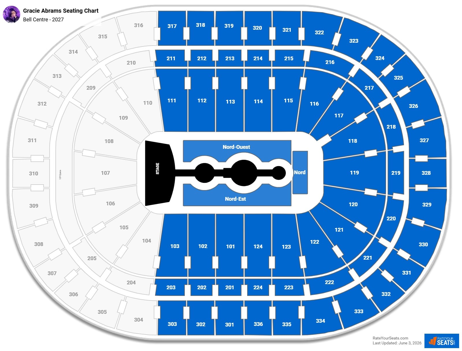 Gracie Abrams Seating Chart at Bell Centre