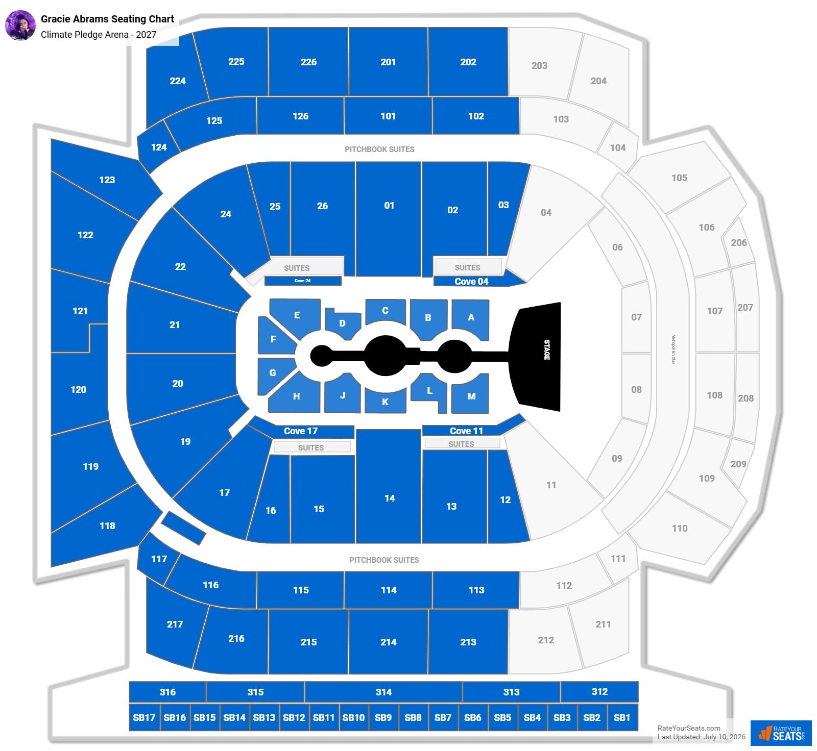 Gracie Abrams Seating Chart at Climate Pledge Arena