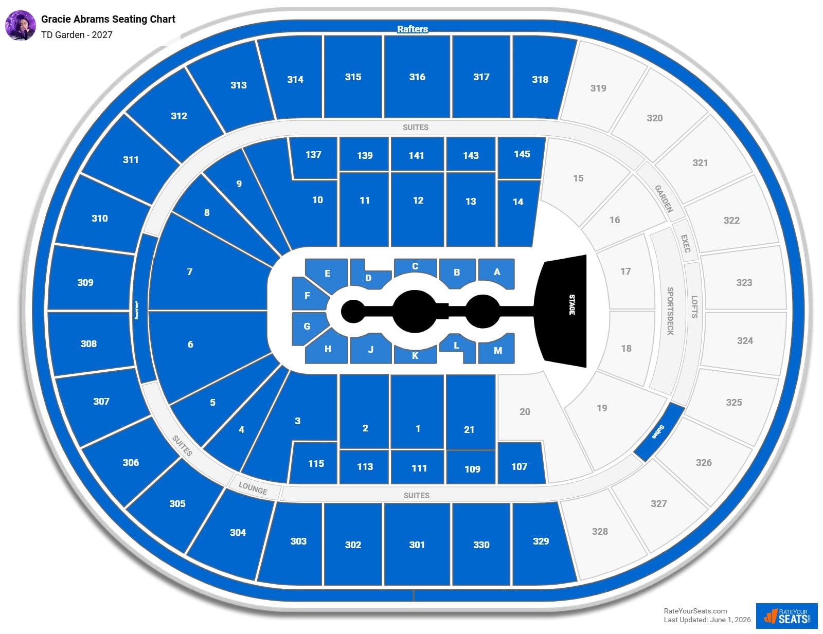 Gracie Abrams Seating Chart at TD Garden