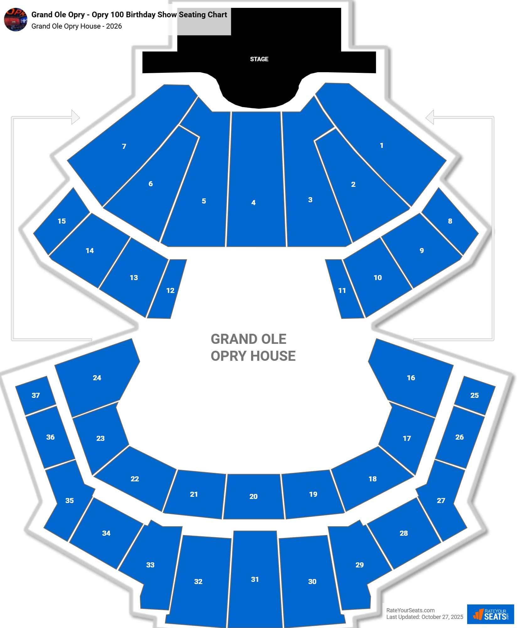 Grand Ole Opry - Opry 100 Birthday Show seating chart Grand Ole Opry House
