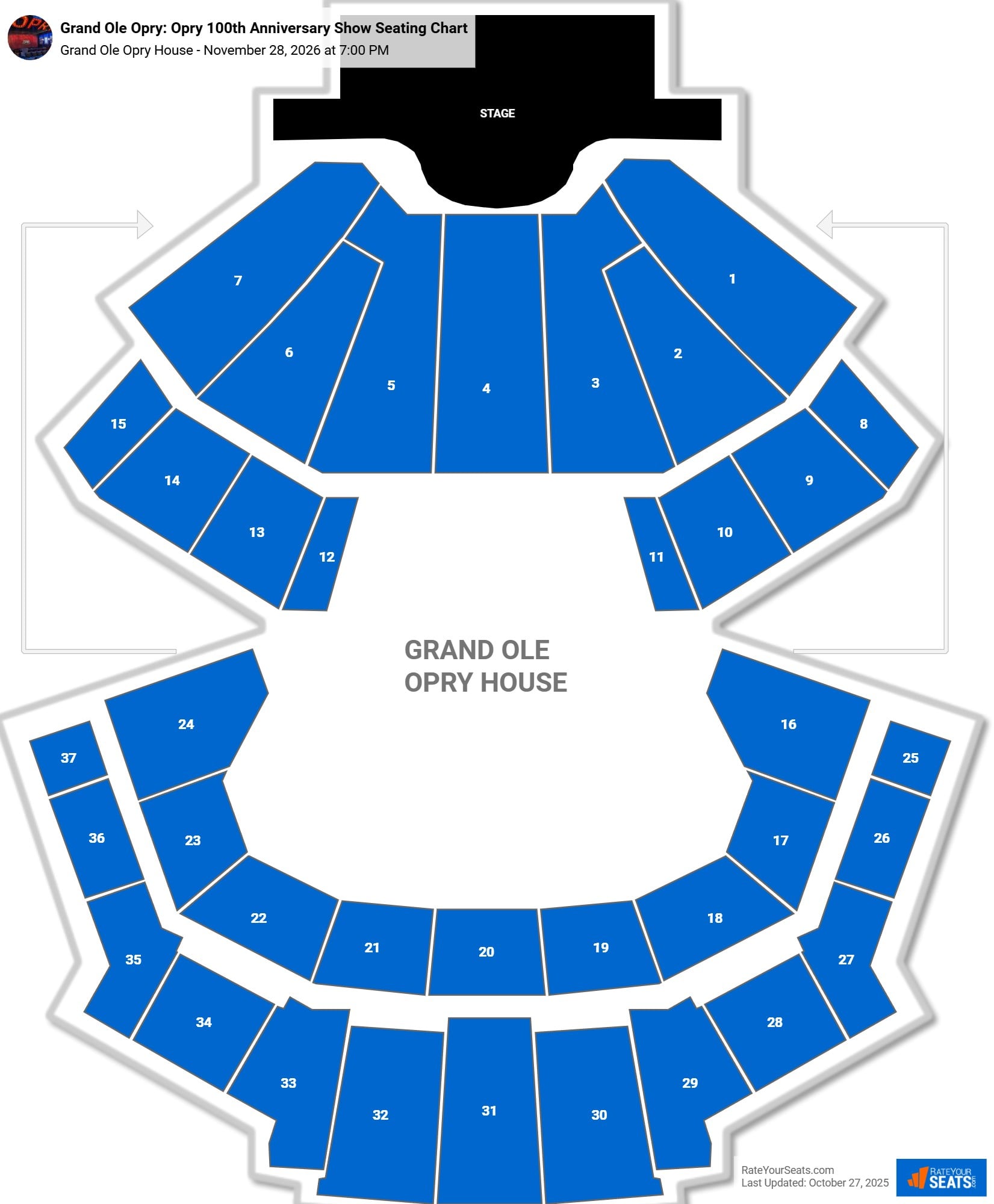Grand Ole Opry: Opry 100th Anniversary Show seating chart Grand Ole Opry House