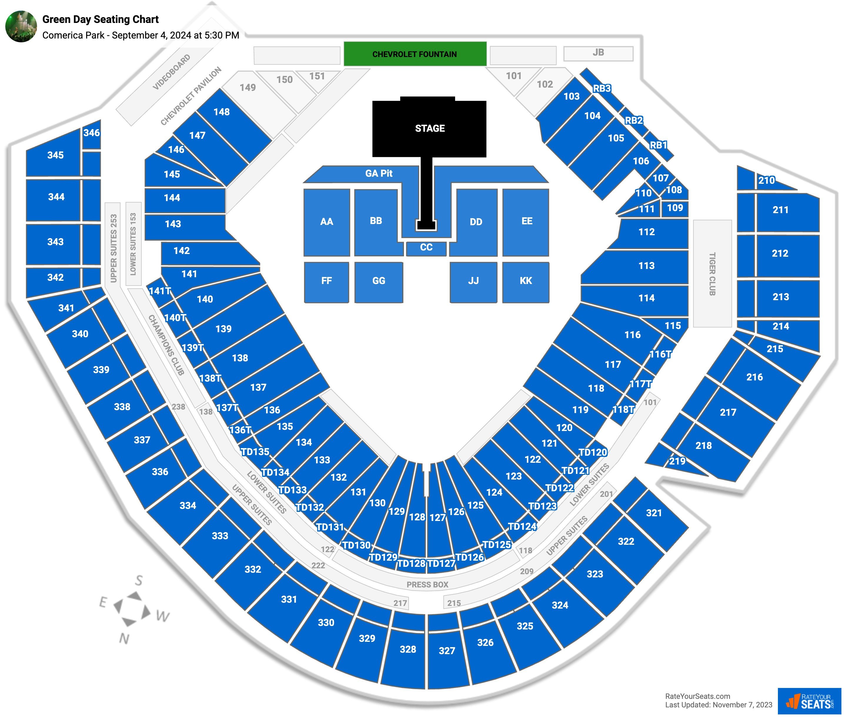 Comerica Park Concert Seating Chart Rateyourseats Com
