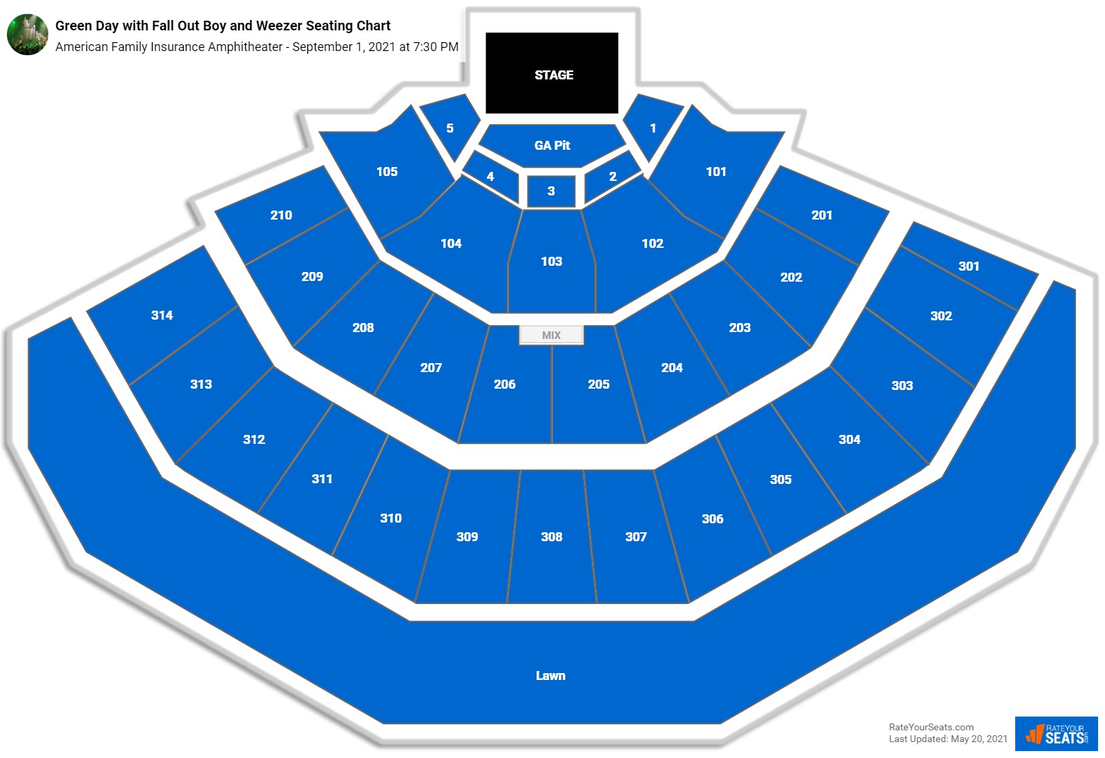 Green Day with Fall Out Boy and Weezer seating chart American Family Insurance Amphitheater