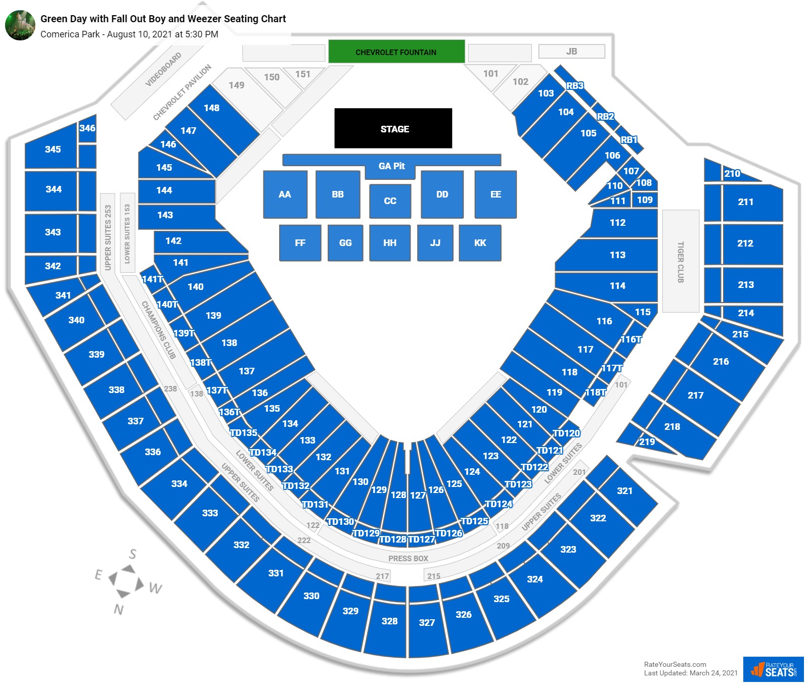 Green Day with Fall Out Boy and Weezer seating chart Comerica Park