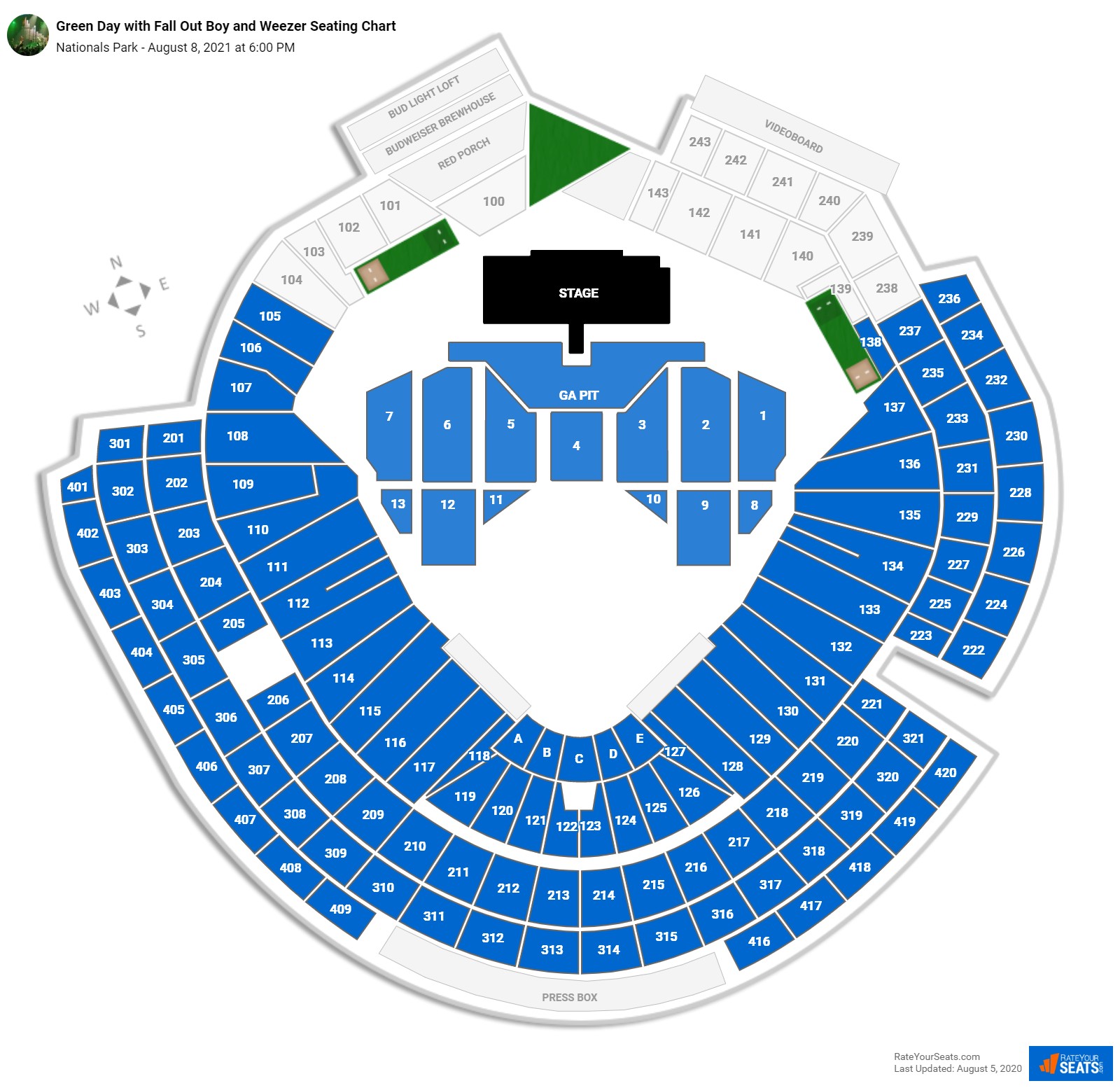 Green Day with Fall Out Boy and Weezer seating chart Nationals Park