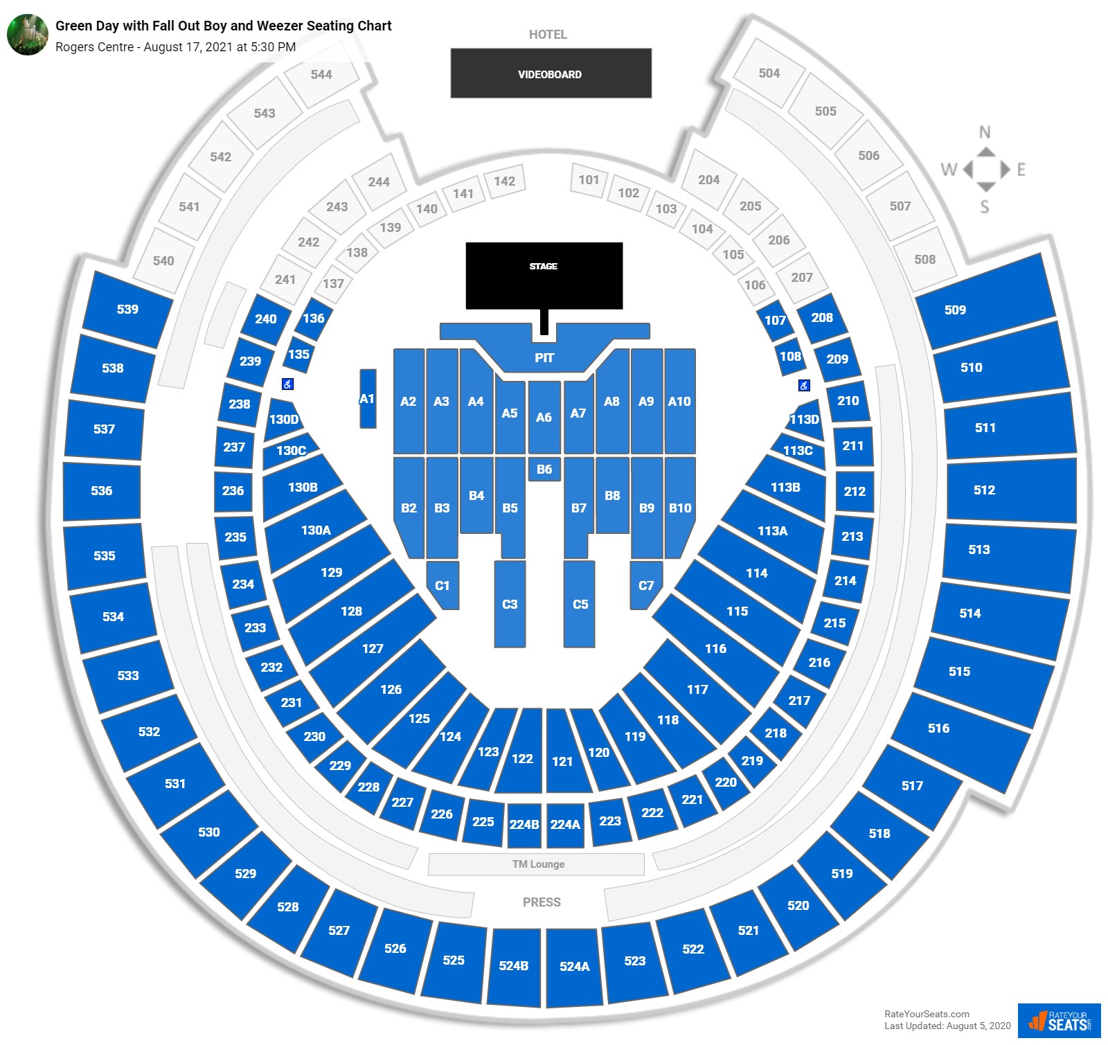 Green Day with Fall Out Boy and Weezer seating chart Rogers Centre