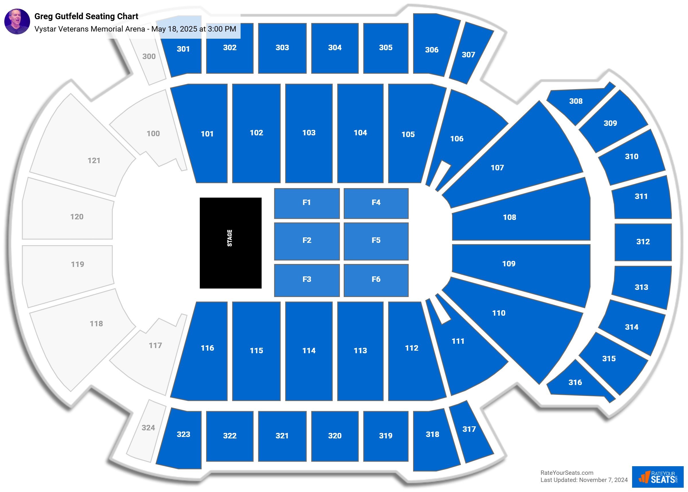Greg Gutfeld seating chart Vystar Veterans Memorial Arena