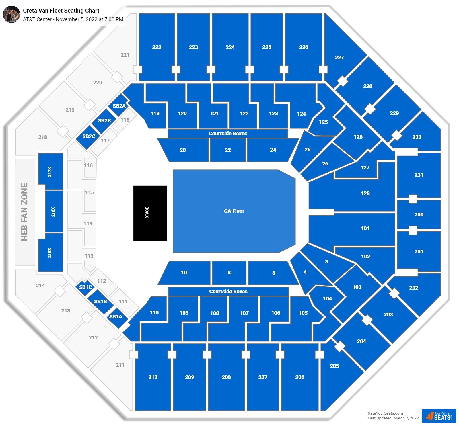 Greta Van Fleet seating chart AT&T Center