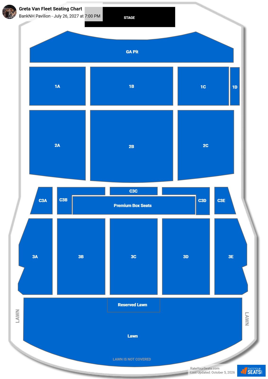 Greta Van Fleet Seating Chart at BankNH Pavilion