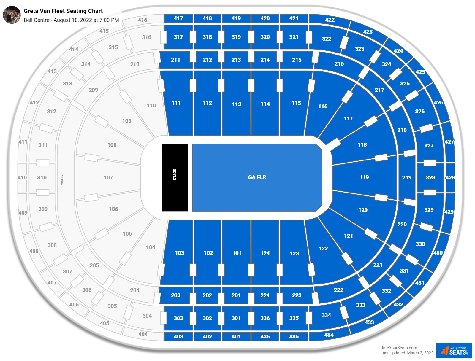 Greta Van Fleet seating chart Bell Centre