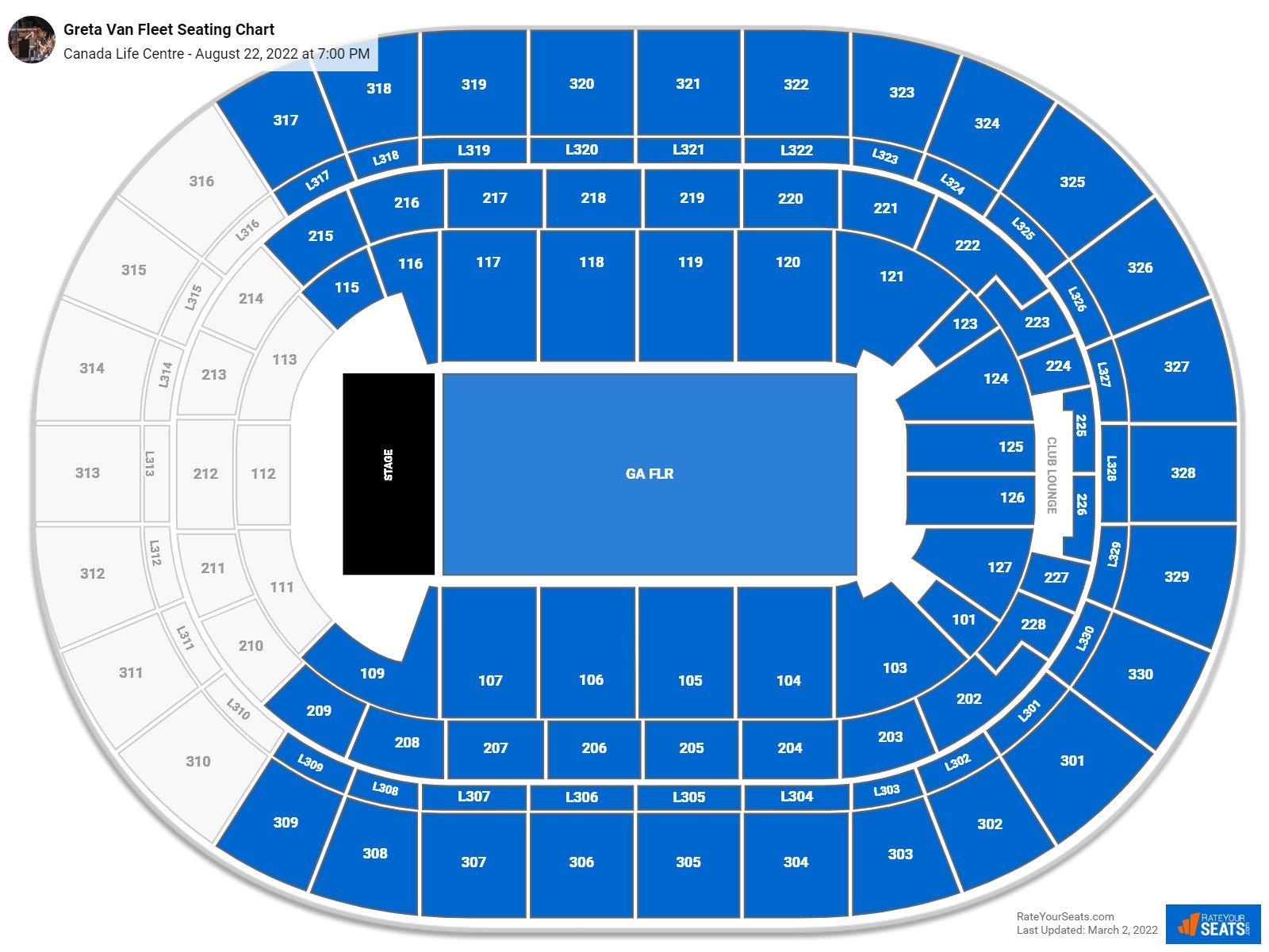 Greta Van Fleet seating chart Canada Life Centre