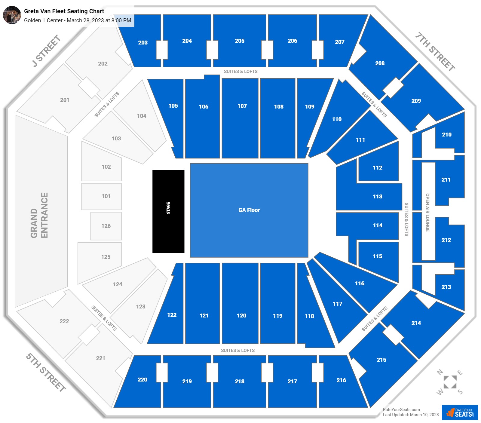 Greta Van Fleet seating chart Golden 1 Center