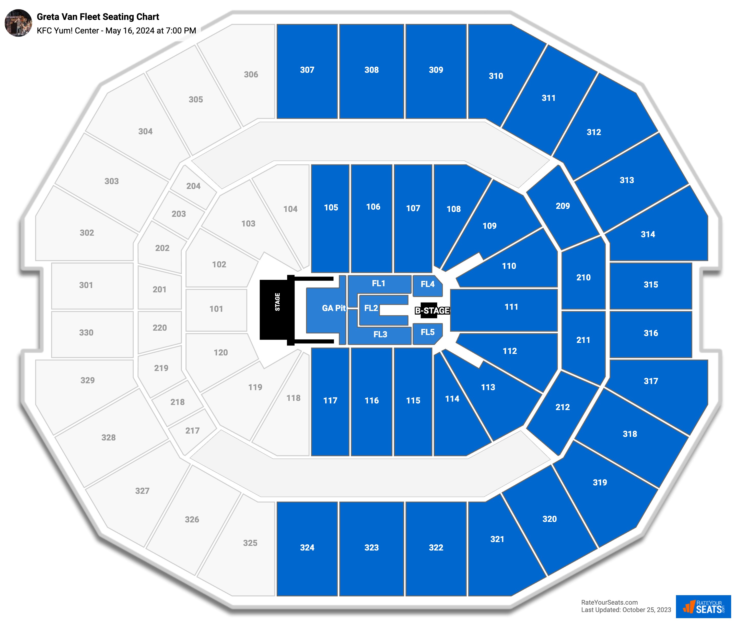 Greta Van Fleet seating chart KFC Yum! Center