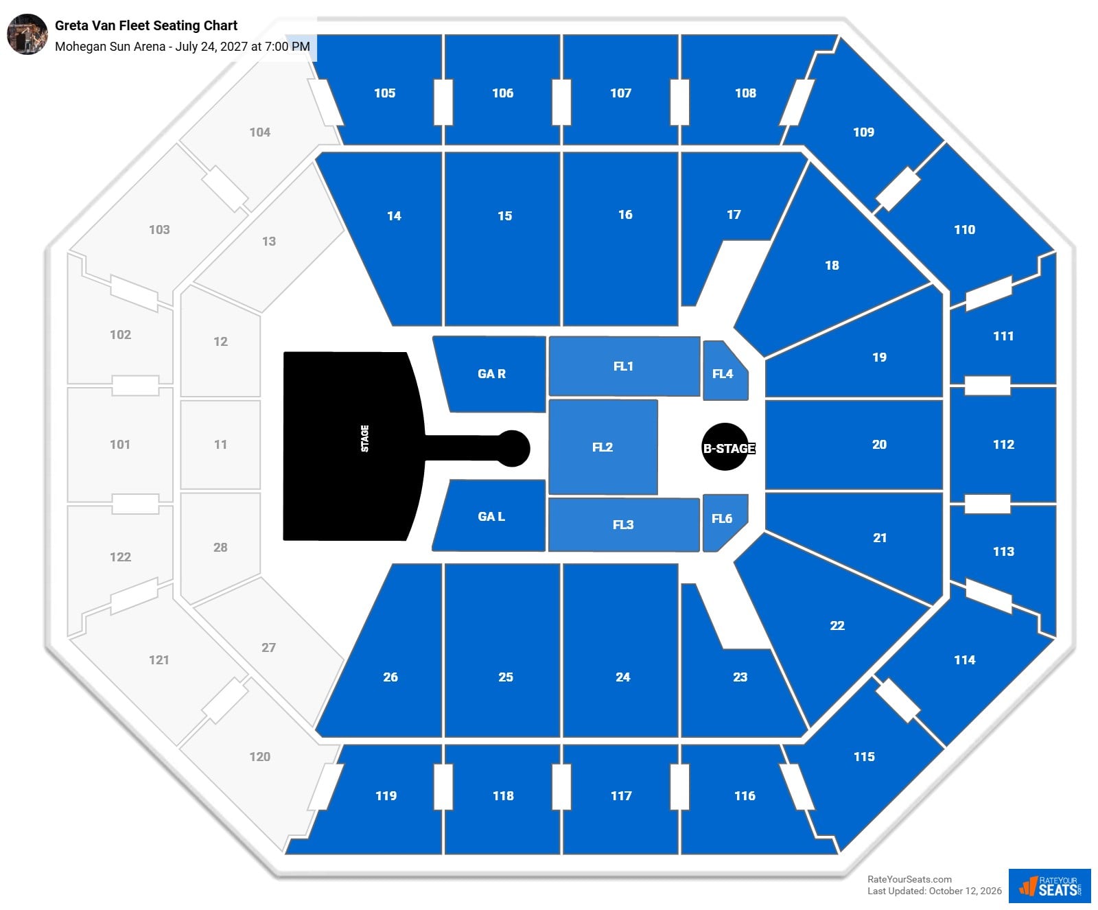 Greta Van Fleet Seating Chart at Mohegan Sun Arena