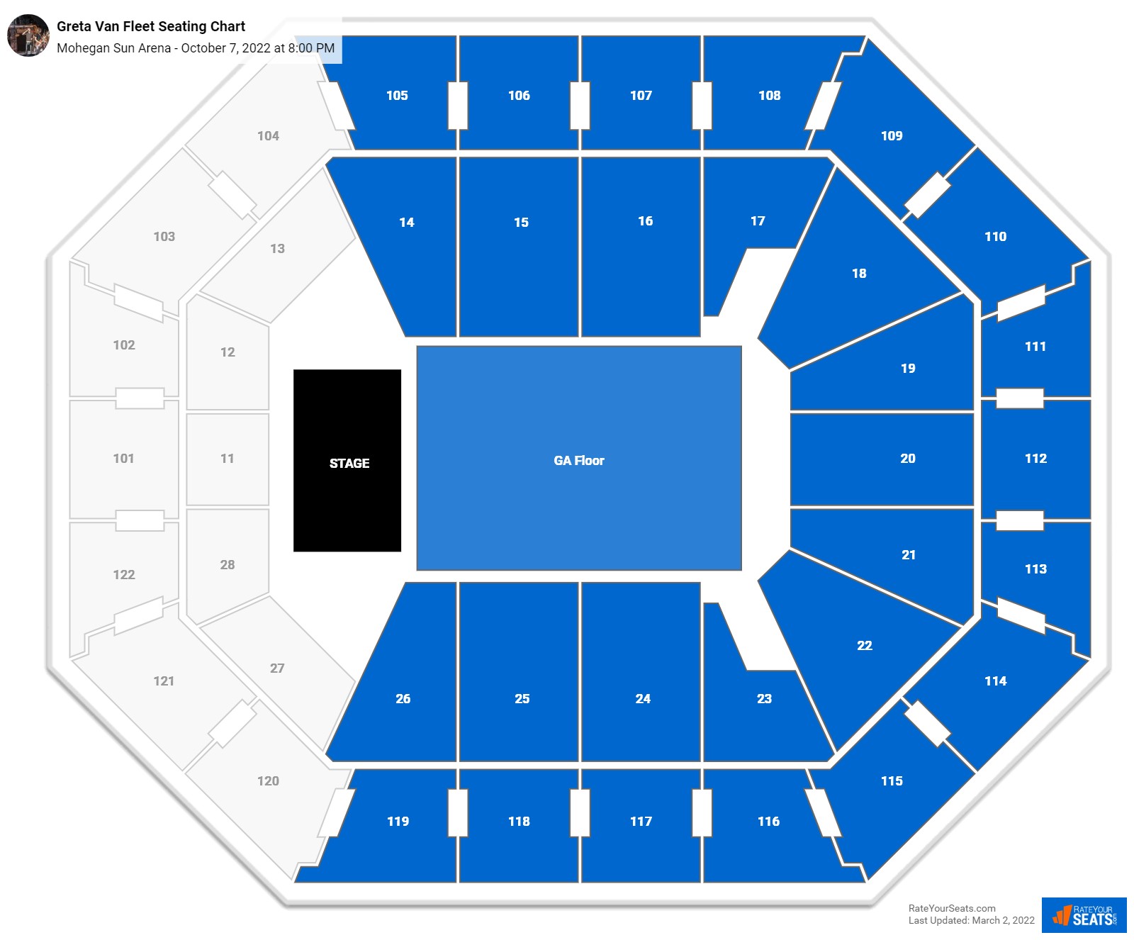 Greta Van Fleet seating chart Mohegan Sun Arena