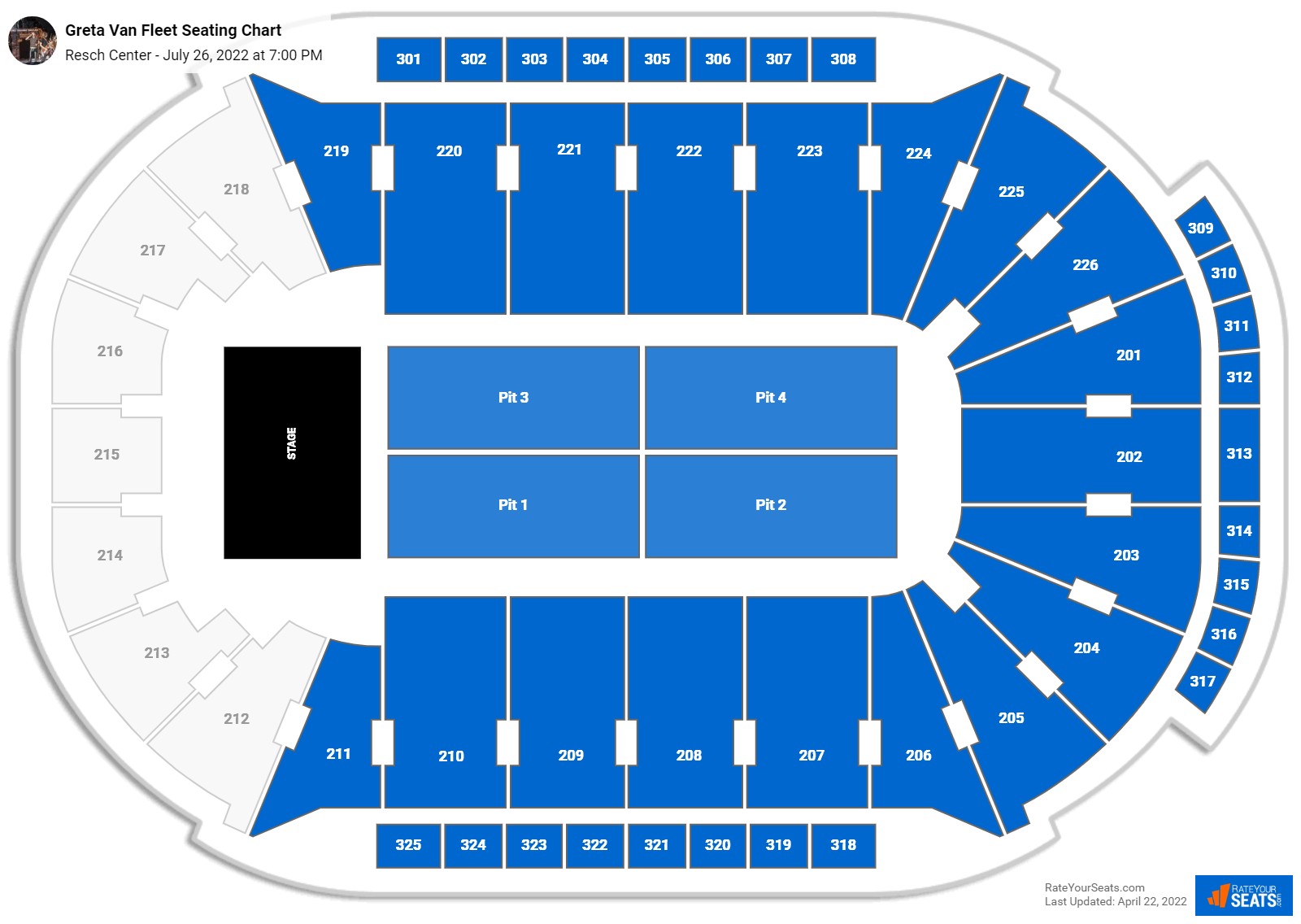 Greta Van Fleet seating chart Resch Center