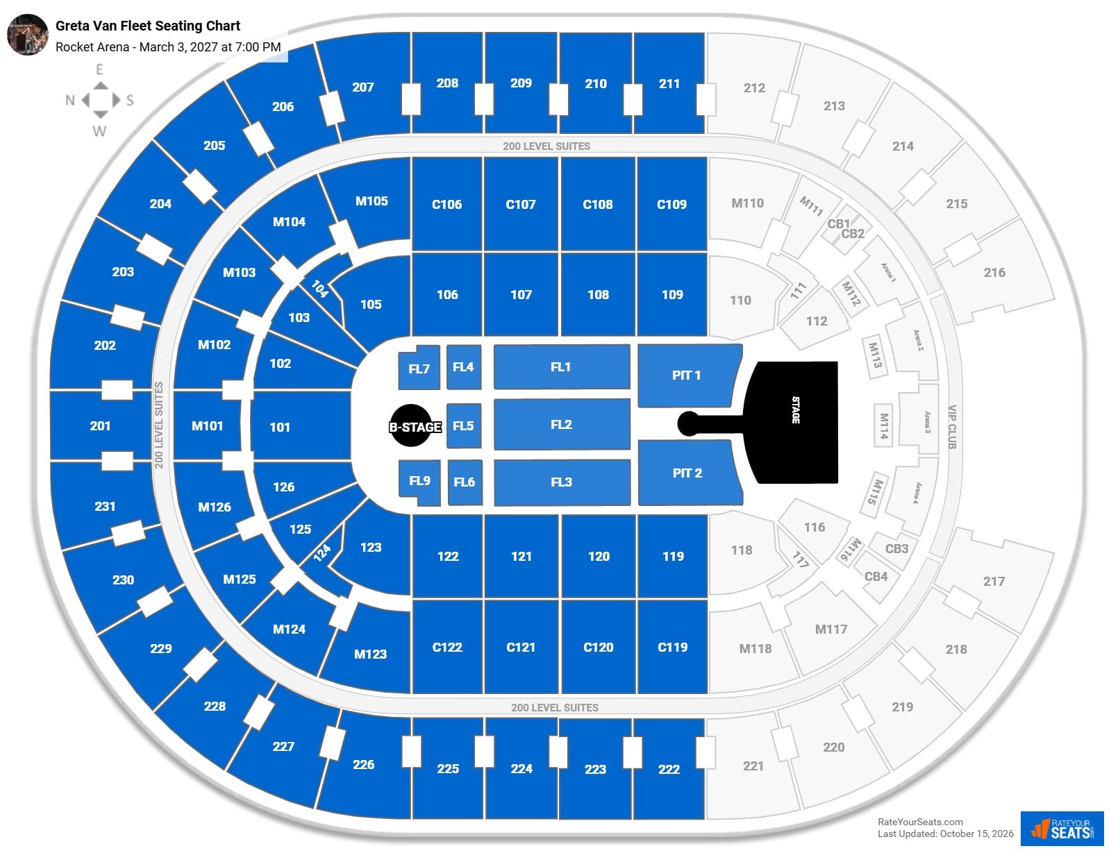 Greta Van Fleet Seating Chart at Rocket Arena