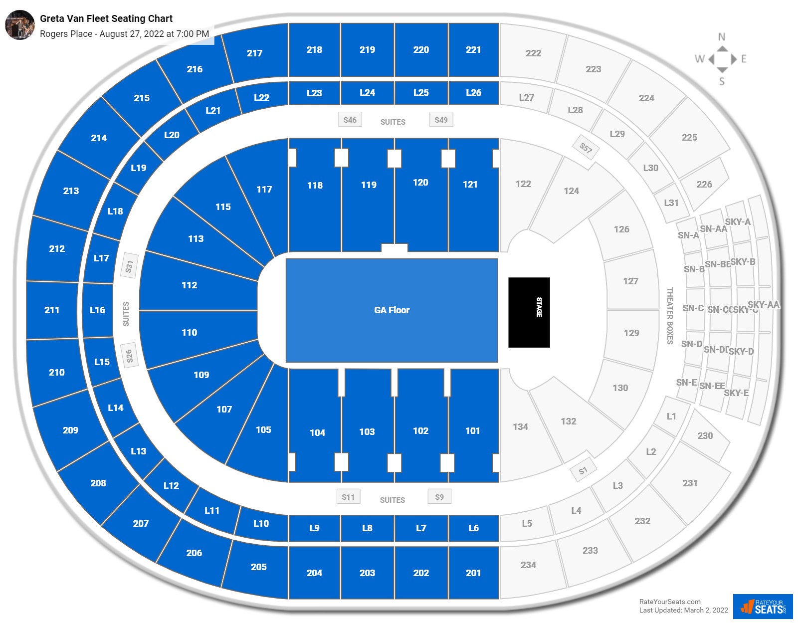 Greta Van Fleet seating chart Rogers Place