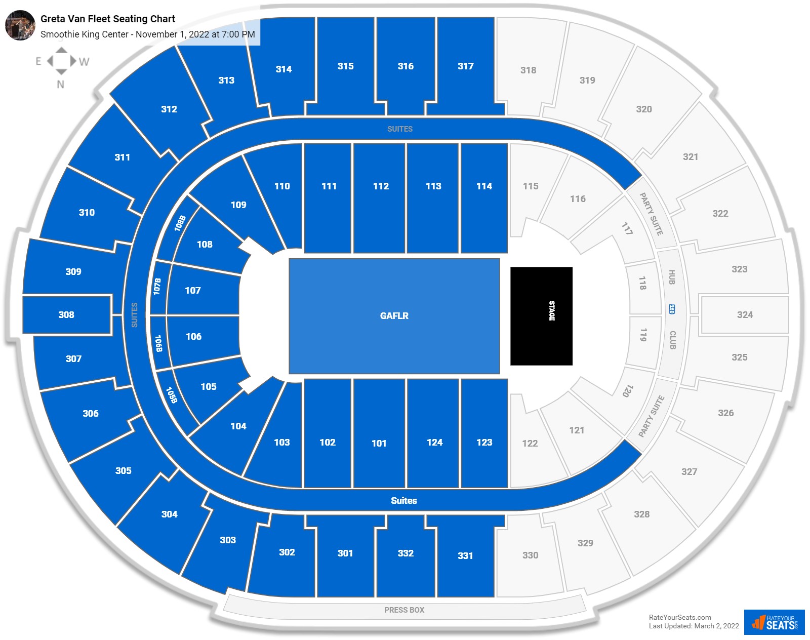 Greta Van Fleet seating chart Smoothie King Center