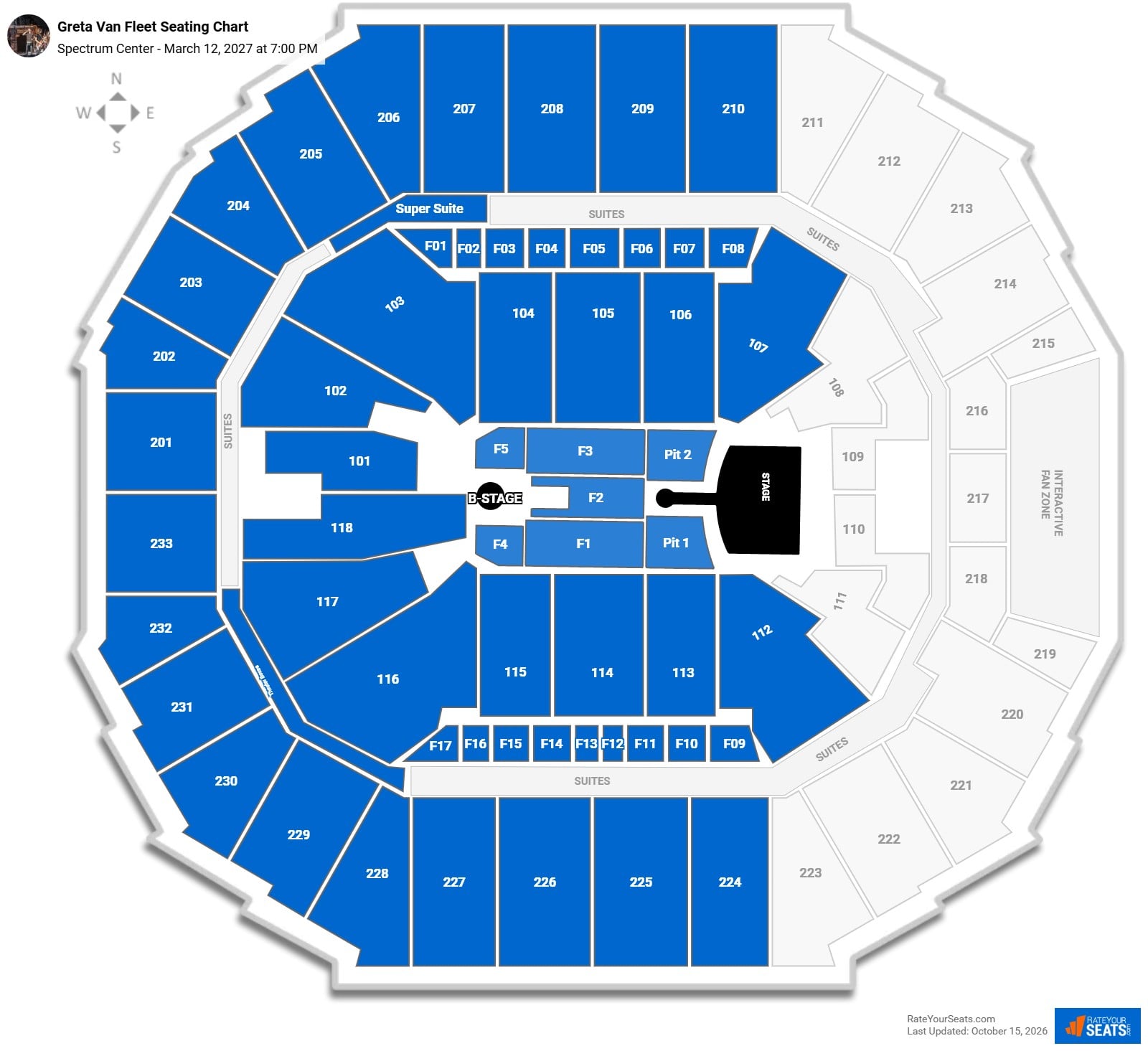 Greta Van Fleet Seating Chart at Spectrum Center