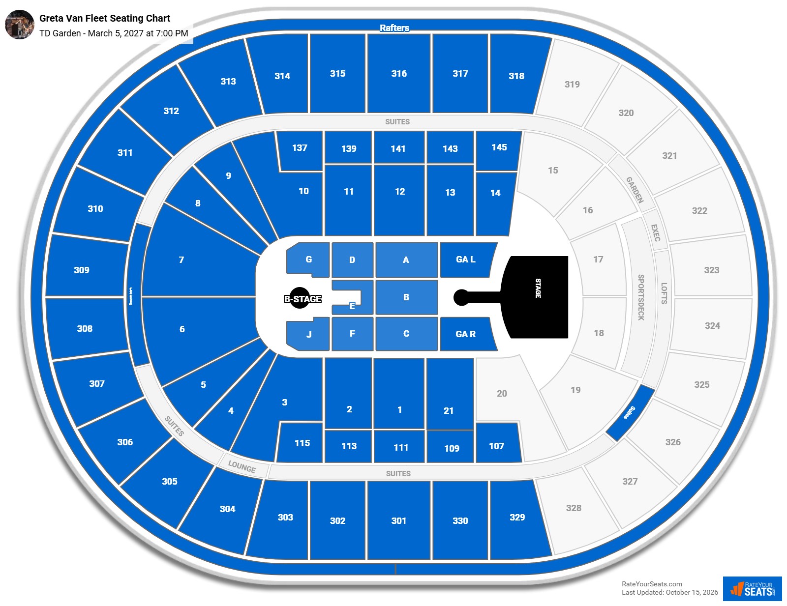 Greta Van Fleet Seating Chart at TD Garden