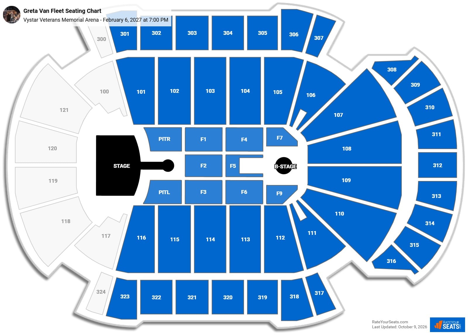 Greta Van Fleet Seating Chart at Vystar Veterans Memorial Arena