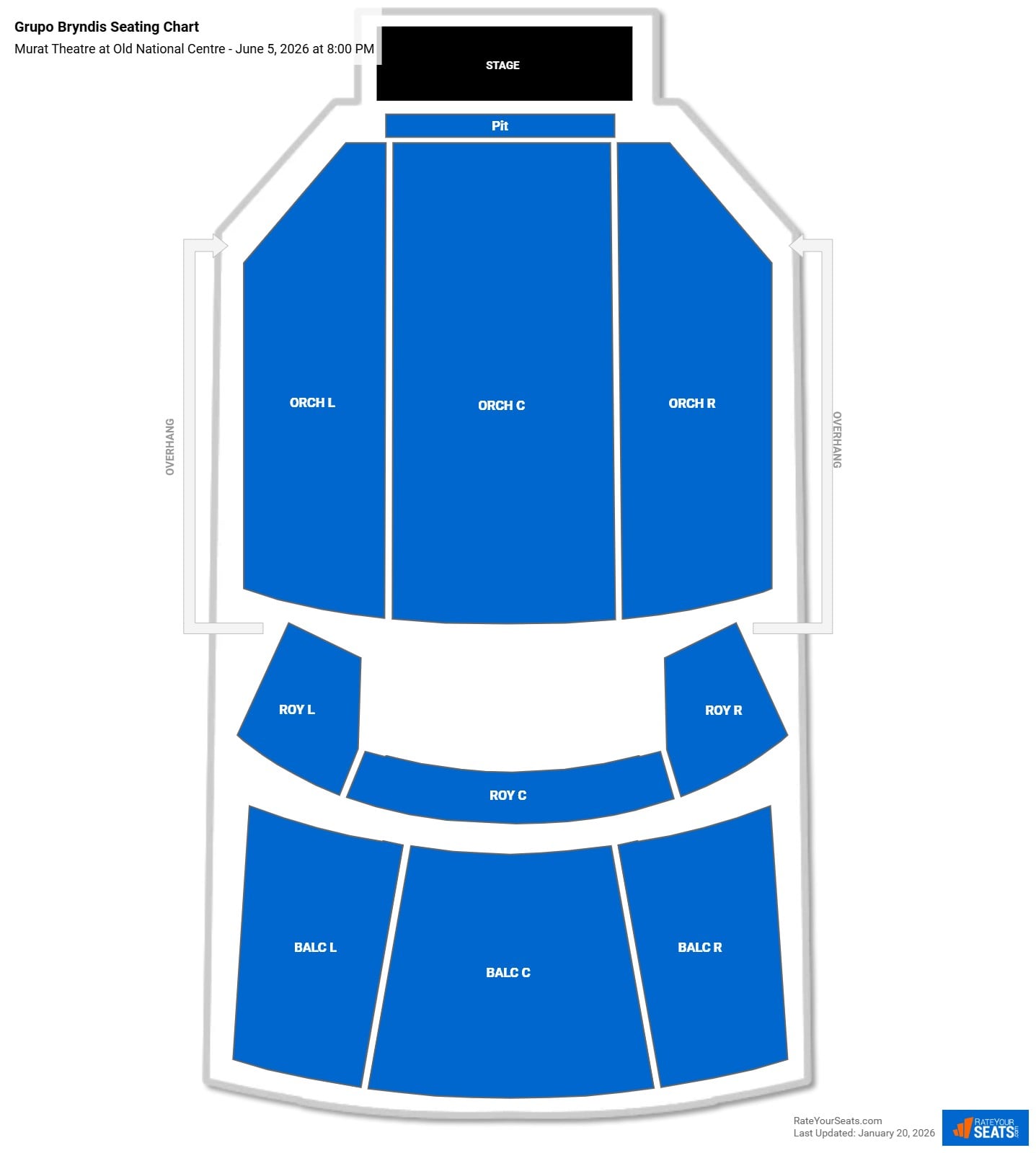 Grupo Bryndis seating chart Murat Theatre at Old National Centre
