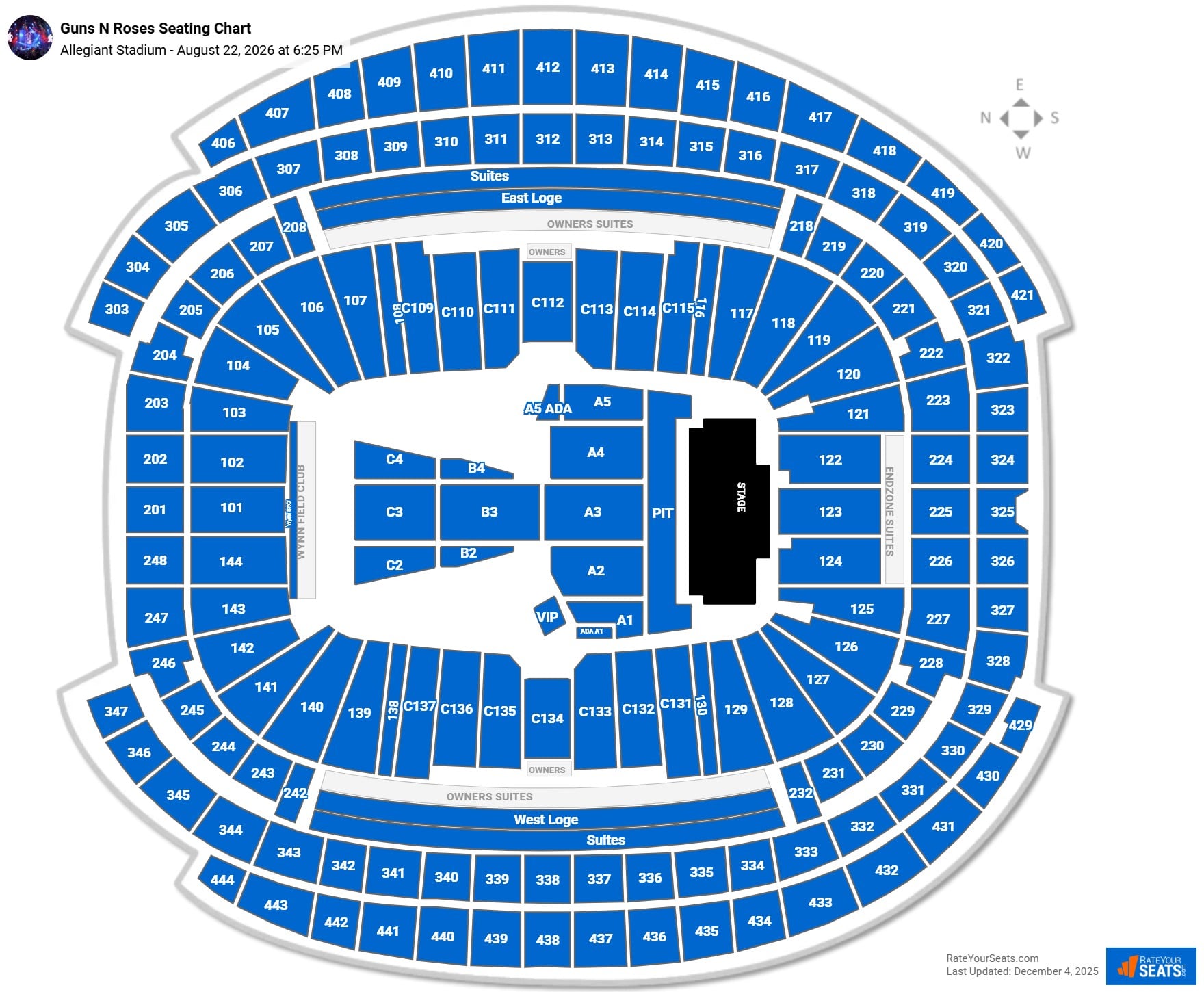 Guns N Roses seating chart Allegiant Stadium