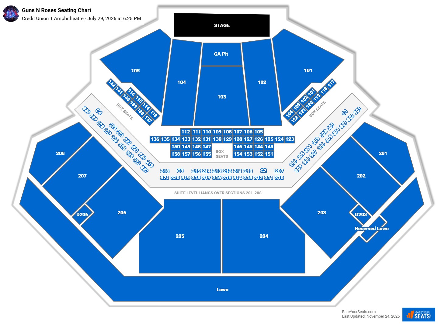 Guns N Roses seating chart Credit Union 1 Amphitheatre