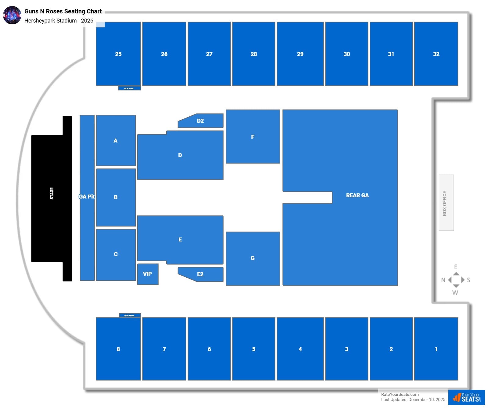 Guns N Roses seating chart Hersheypark Stadium