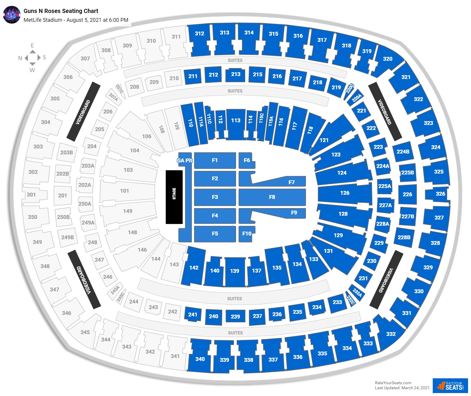 Guns N Roses seating chart MetLife Stadium