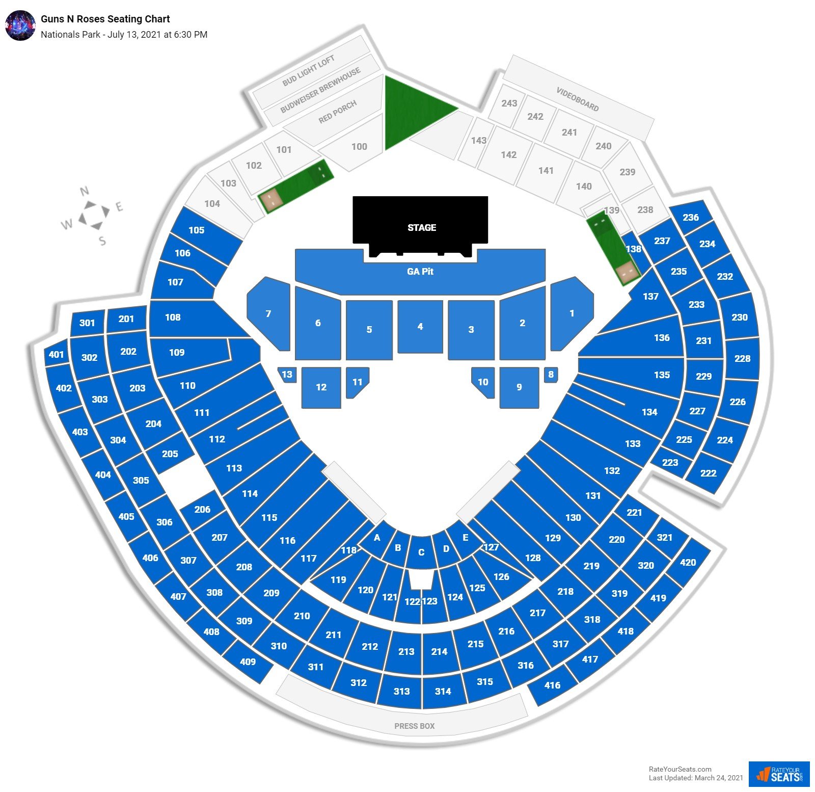 Guns N Roses seating chart Nationals Park