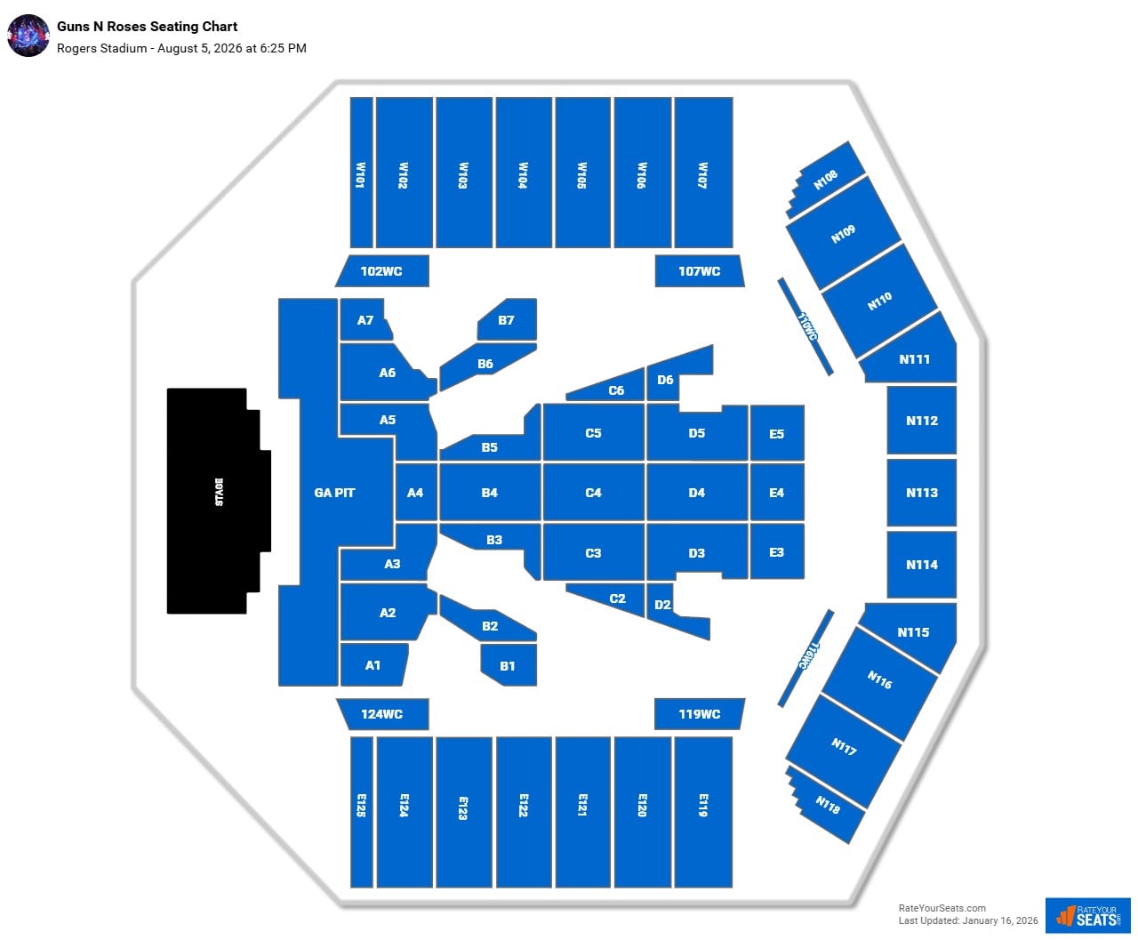 Guns N Roses seating chart Rogers Stadium