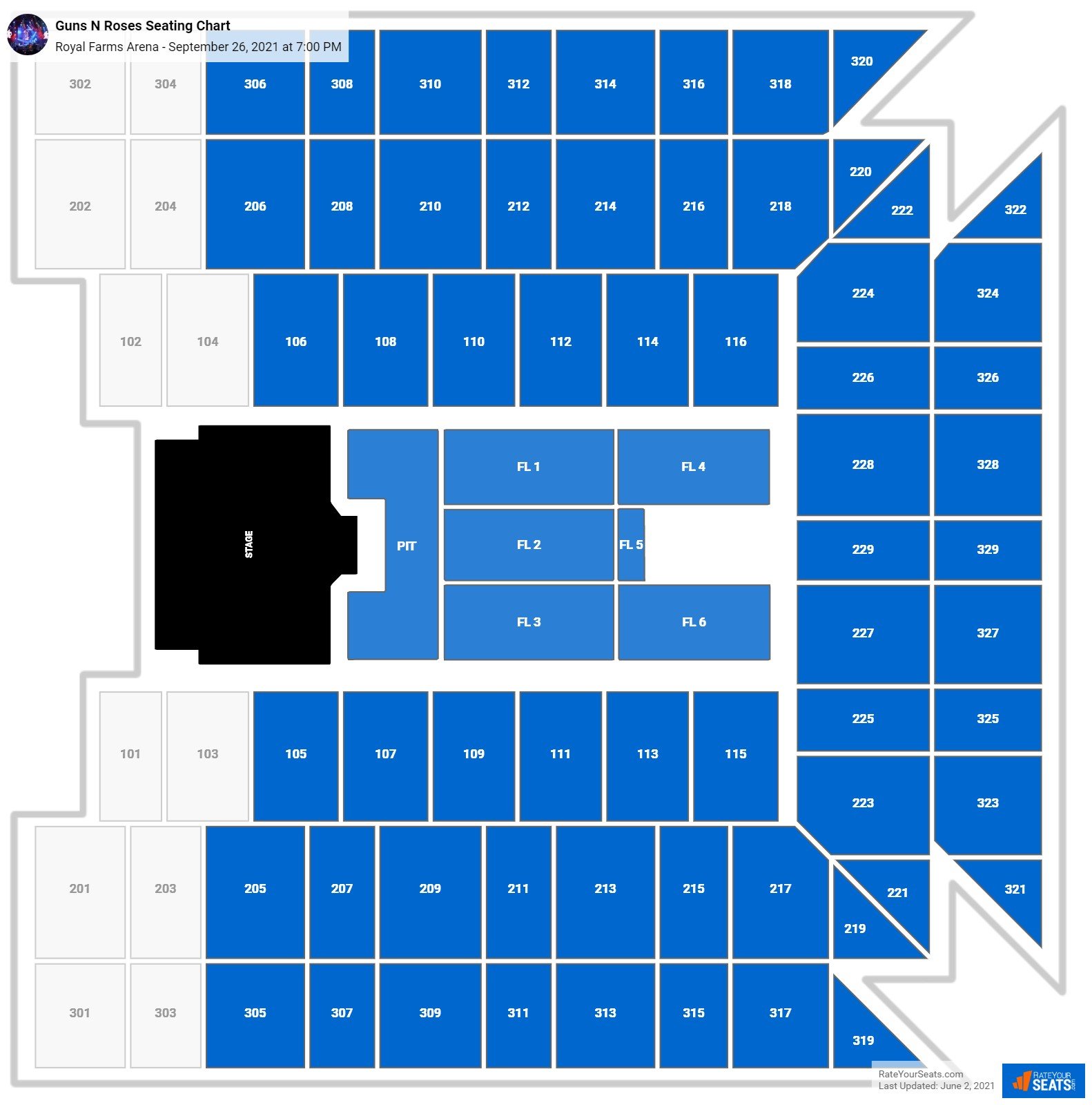 Guns N Roses seating chart Royal Farms Arena