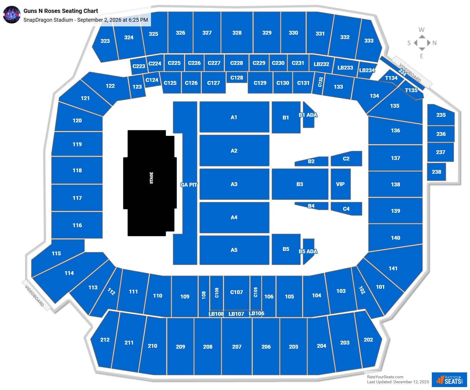 Guns N Roses seating chart SnapDragon Stadium