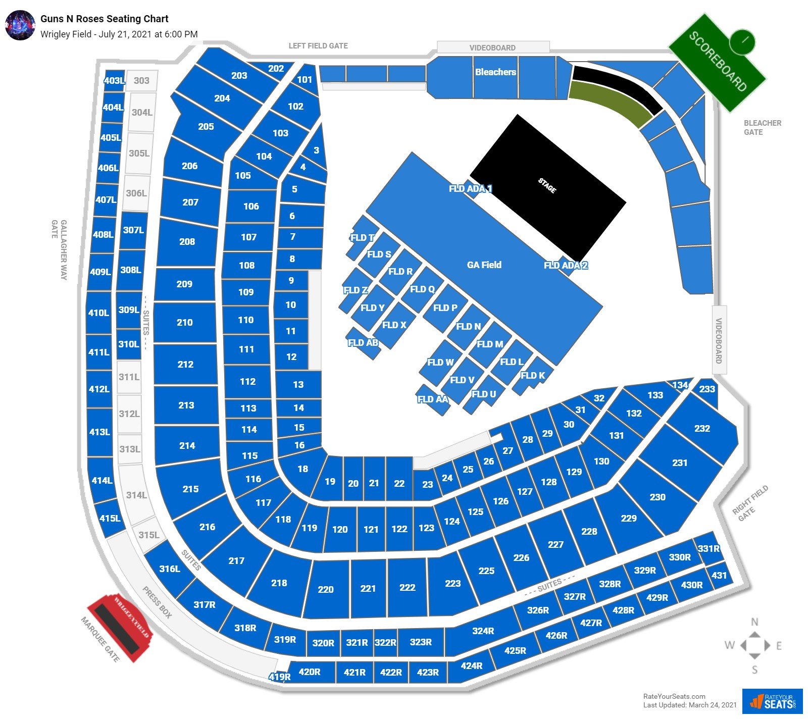 Guns N Roses seating chart Wrigley Field