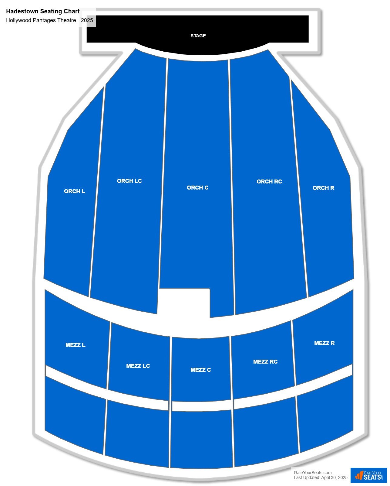 Hadestown seating chart Hollywood Pantages Theatre
