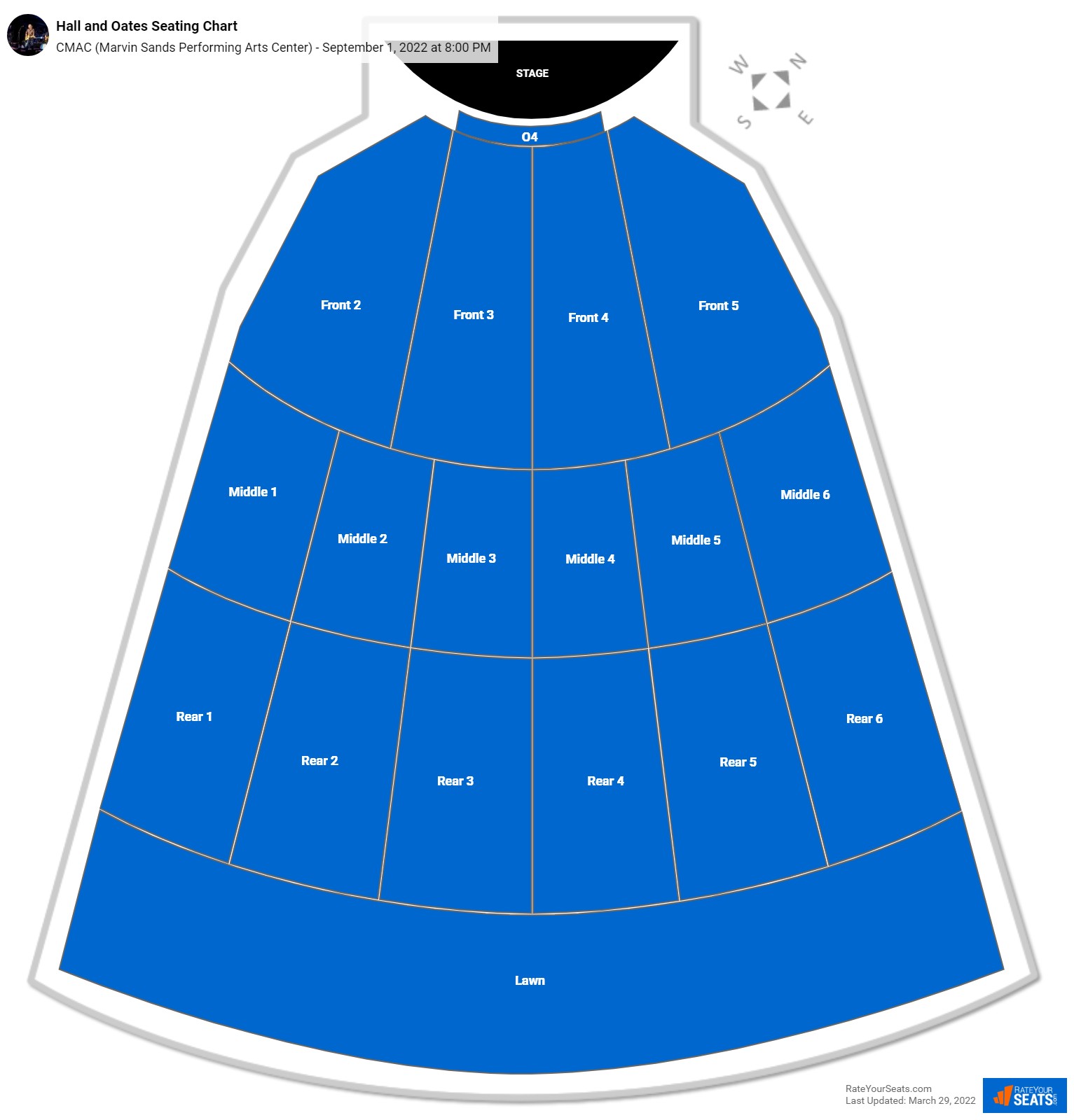 Hall and Oates seating chart CMAC (Marvin Sands Performing Arts Center)