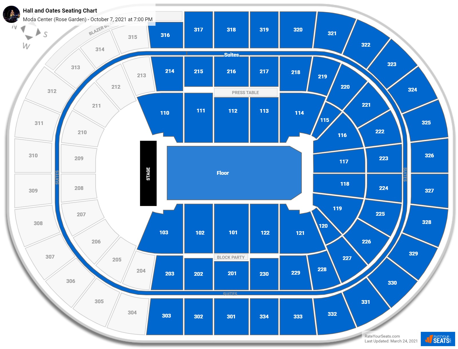Hall and Oates seating chart Moda Center (Rose Garden)